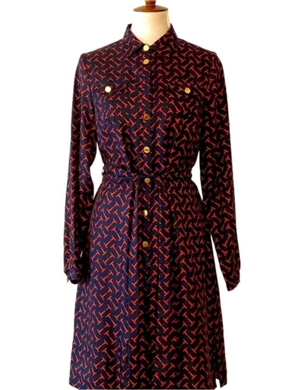 Elizabeth McKay 6 Dress Fall Silk Small Shirtdress Long Sleeve Equestrian Preppy